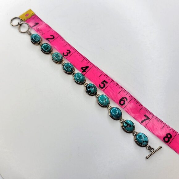 Turquoise Hued Oval Cabochon Link Bracelet - Picture 10 of 11